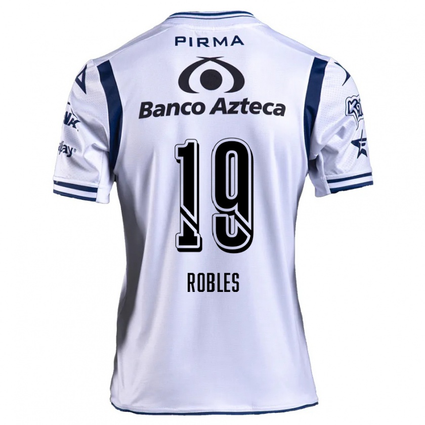 Kandiny Niño Camiseta Ángel Robles #19 Blanco Azul Marino 1ª Equipación 2024/25 La Camisa Chile