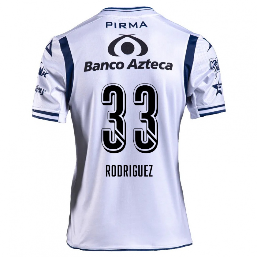 Kandiny Niño Camiseta Jorge Rodríguez #33 Blanco Azul Marino 1ª Equipación 2024/25 La Camisa Chile