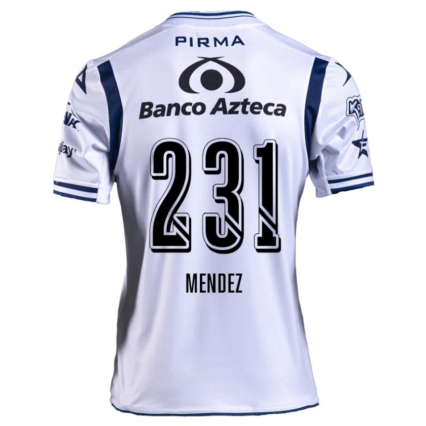 Kandiny Niño Camiseta Alejandro Méndez #231 Blanco Azul Marino 1ª Equipación 2024/25 La Camisa Chile