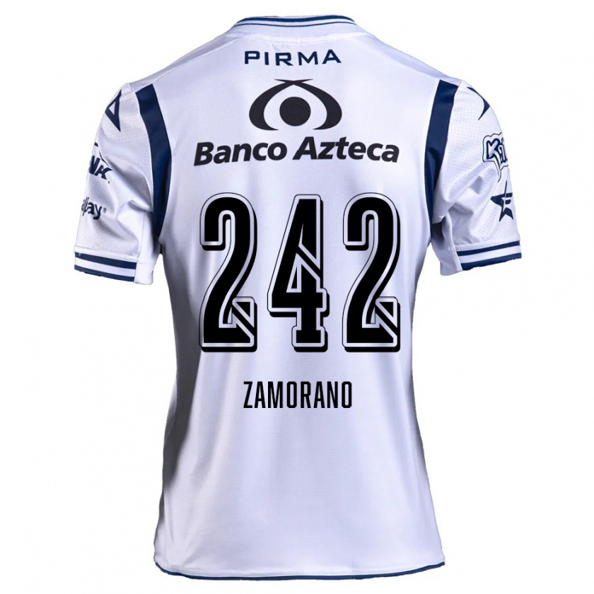 Kandiny Niño Camiseta Leonardo Zamorano #242 Blanco Azul Marino 1ª Equipación 2024/25 La Camisa Chile