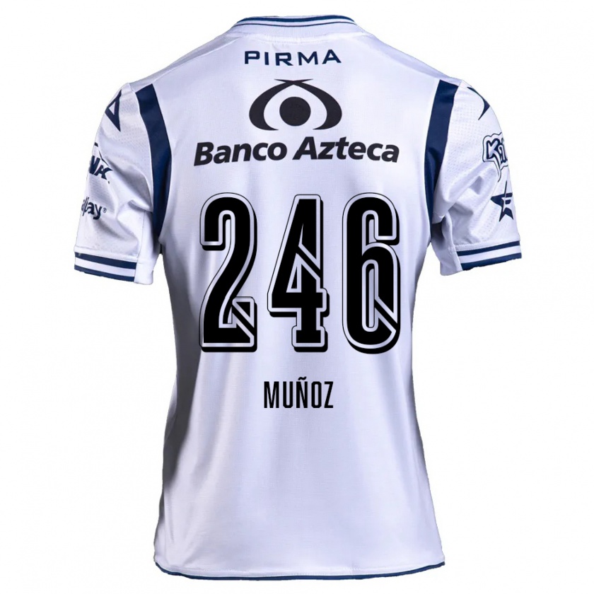 Kandiny Niño Camiseta Zamier Muñoz #246 Blanco Azul Marino 1ª Equipación 2024/25 La Camisa Chile