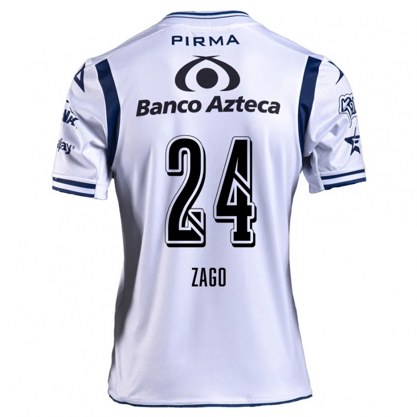 Kandiny Niño Camiseta Diego Zago #24 Blanco Azul Marino 1ª Equipación 2024/25 La Camisa Chile