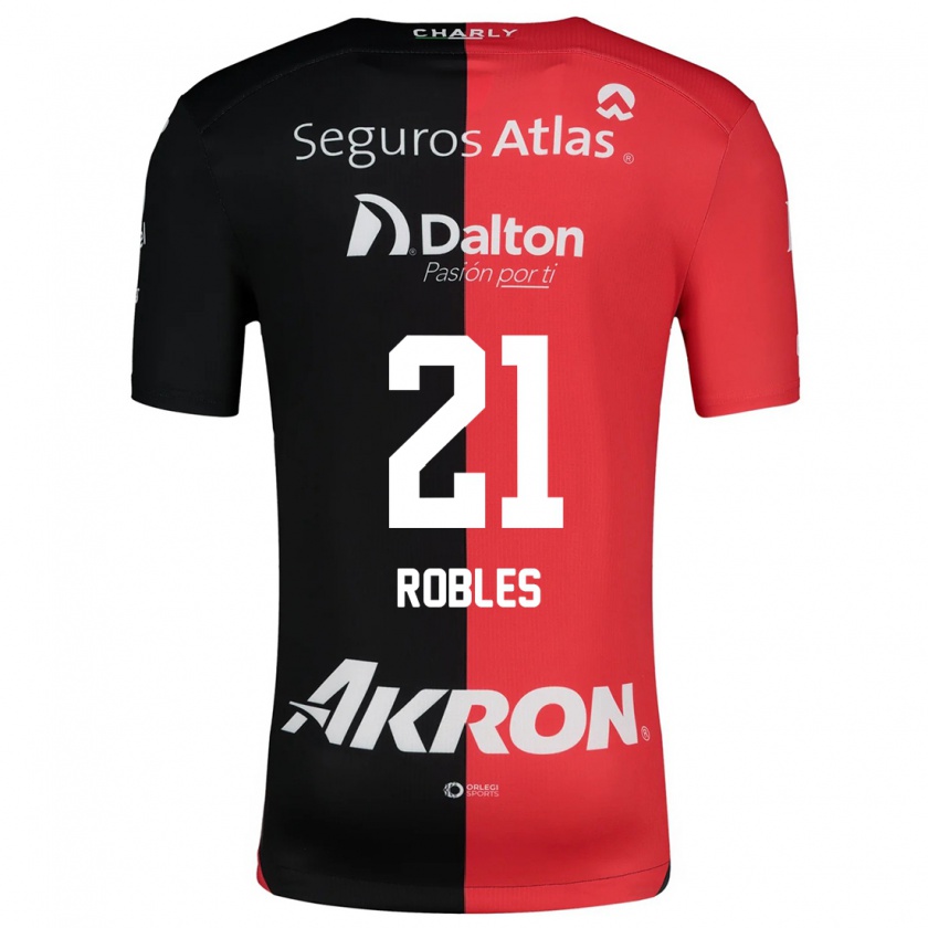 Kandiny Niño Camiseta Carlos Robles #21 Negro Rojo 1ª Equipación 2024/25 La Camisa Chile