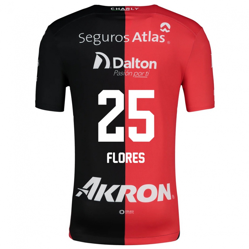 Kandiny Niño Camiseta Leonardo Flores #25 Negro Rojo 1ª Equipación 2024/25 La Camisa Chile