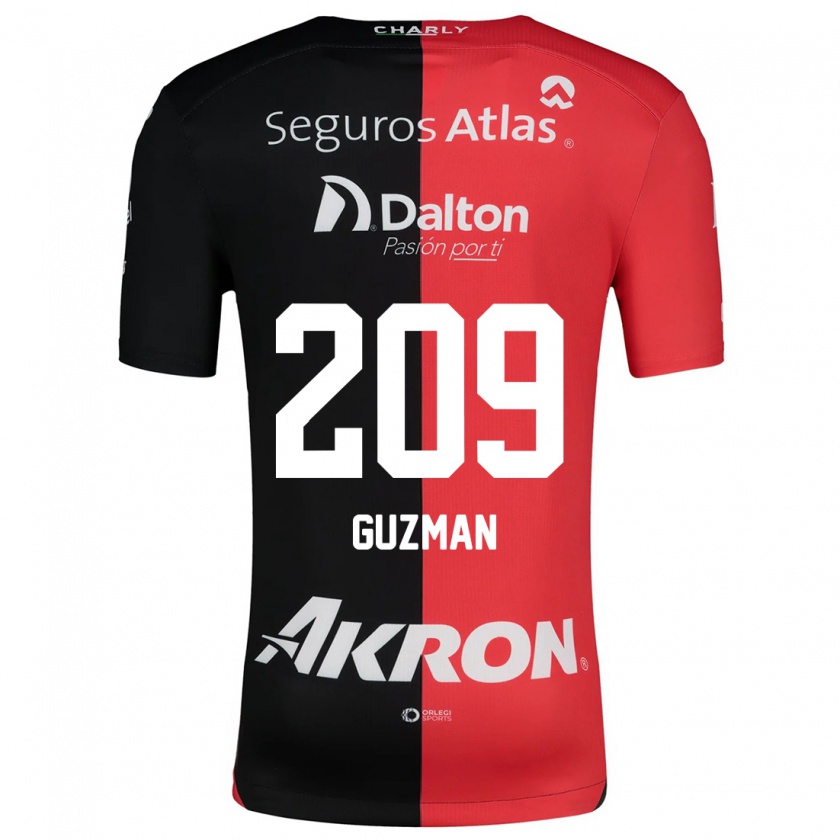 Kandiny Niño Camiseta Jorge Guzmán #209 Negro Rojo 1ª Equipación 2024/25 La Camisa Chile