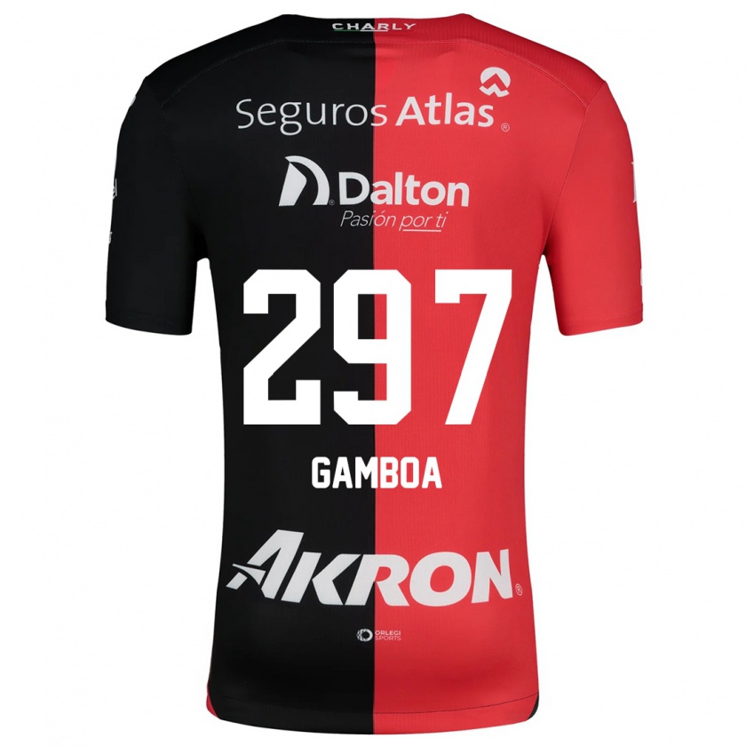 Kandiny Niño Camiseta Luis Gamboa #297 Negro Rojo 1ª Equipación 2024/25 La Camisa Chile