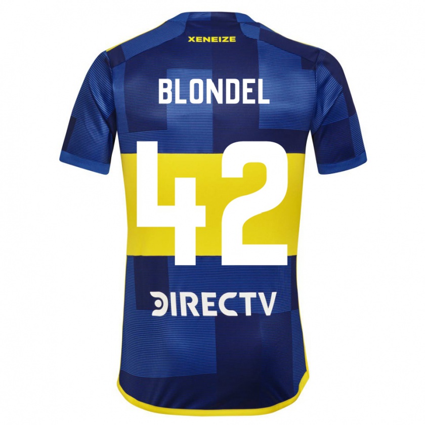 Kandiny Niño Camiseta Lucas Blondel #42 Azul Amarillo 1ª Equipación 2024/25 La Camisa Chile