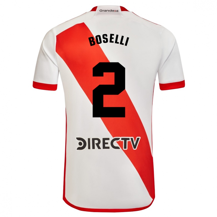 Kandiny Niño Camiseta Sebastián Boselli #2 Blanco Rojo 1ª Equipación 2024/25 La Camisa Chile