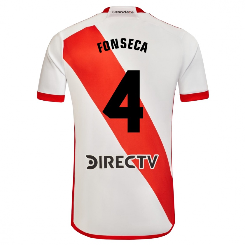 Kandiny Niño Camiseta Nicolás Fonseca #4 Blanco Rojo 1ª Equipación 2024/25 La Camisa Chile