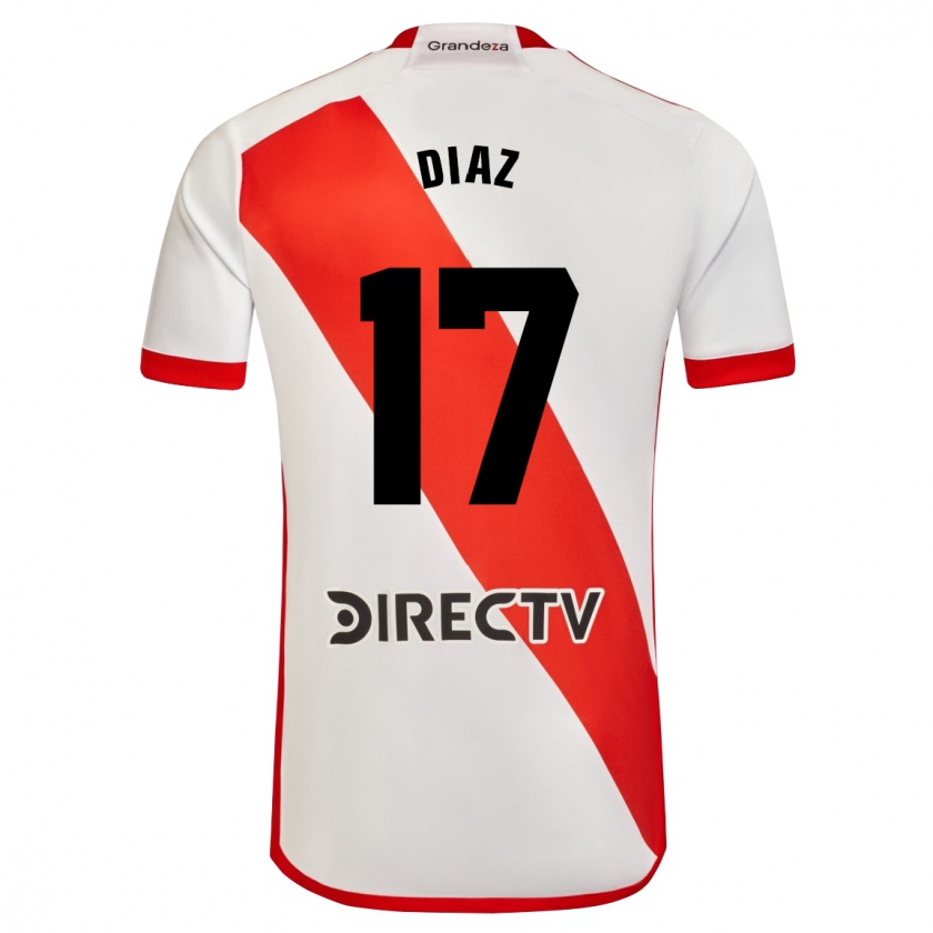 Kandiny Niño Camiseta Paulo Díaz #17 Blanco Rojo 1ª Equipación 2024/25 La Camisa Chile