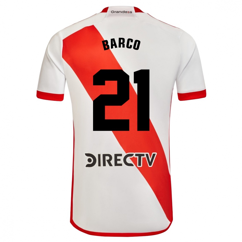 Kandiny Niño Camiseta Esequiel Barco #21 Blanco Rojo 1ª Equipación 2024/25 La Camisa Chile