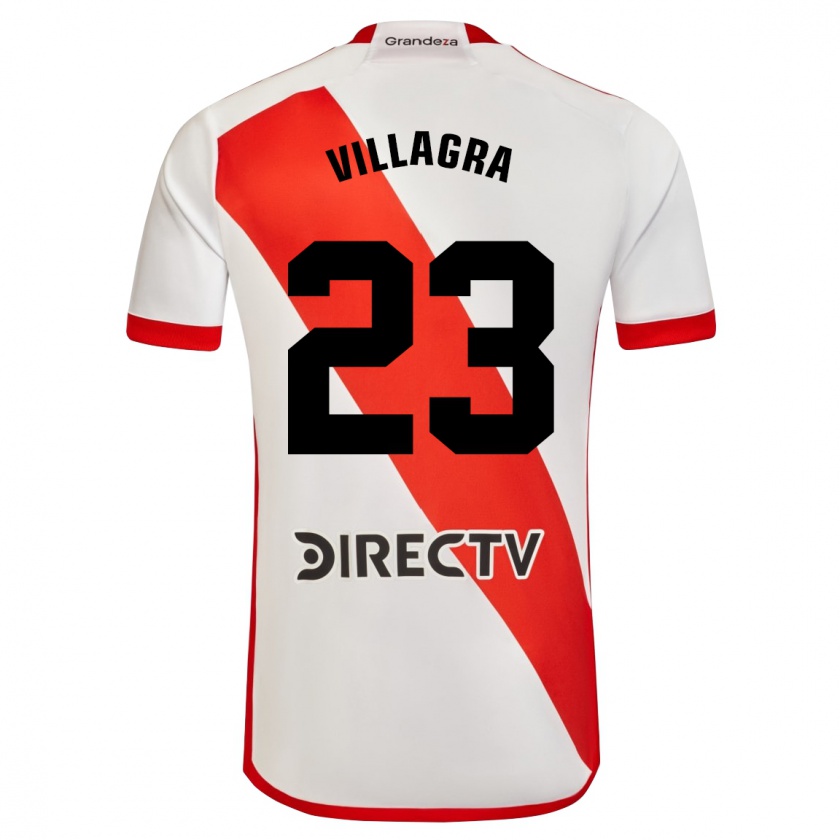 Kandiny Niño Camiseta Rodrigo Villagra #23 Blanco Rojo 1ª Equipación 2024/25 La Camisa Chile