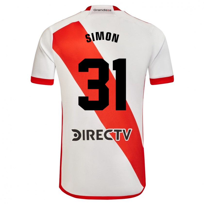 Kandiny Niño Camiseta Santiago Simón #31 Blanco Rojo 1ª Equipación 2024/25 La Camisa Chile