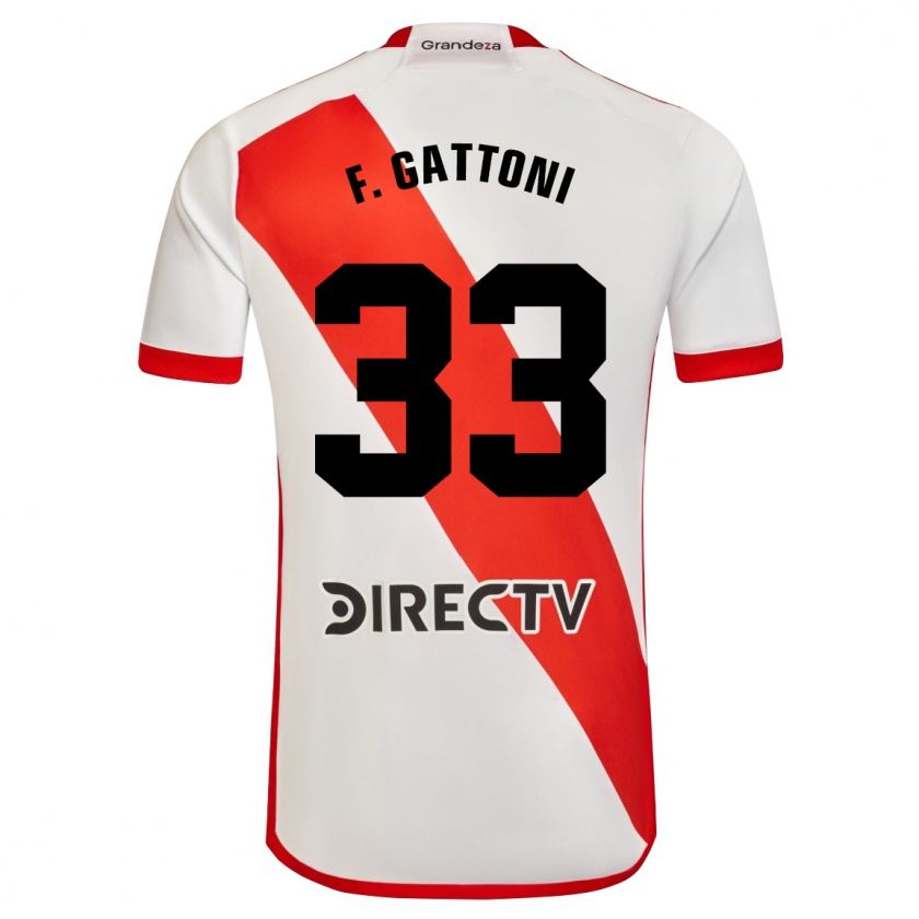 Kandiny Niño Camiseta Federico Gattoni #33 Blanco Rojo 1ª Equipación 2024/25 La Camisa Chile