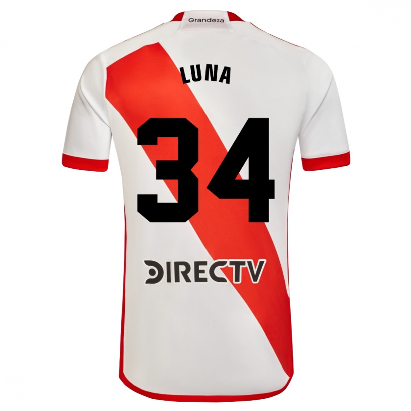 Kandiny Niño Camiseta Jonás Luna #34 Blanco Rojo 1ª Equipación 2024/25 La Camisa Chile