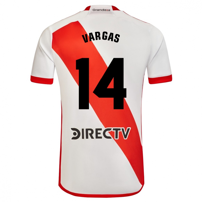 Kandiny Niño Camiseta Agustina Vargas #14 Blanco Rojo 1ª Equipación 2024/25 La Camisa Chile