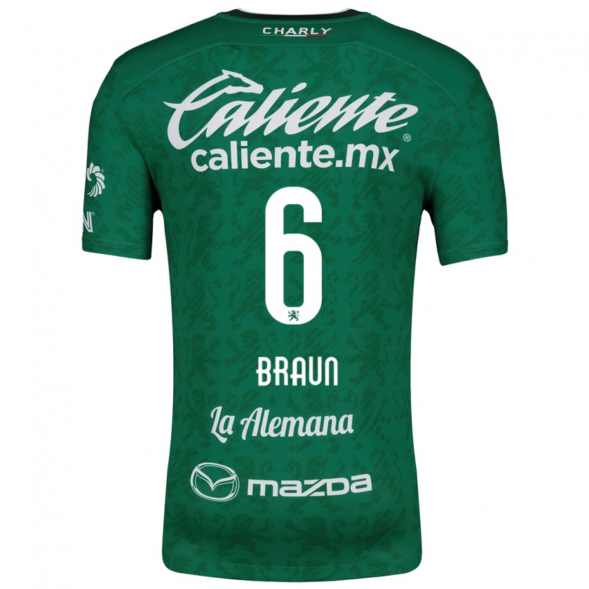 Kandiny Niño Camiseta Sophia Braun #6 Verde Blanco 1ª Equipación 2024/25 La Camisa Chile