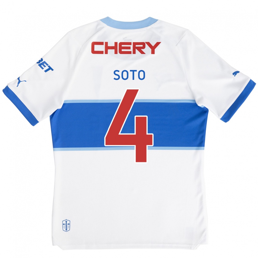 Kandiny Niño Camiseta Guillermo Soto #4 Blanco Azul 1ª Equipación 2024/25 La Camisa Chile