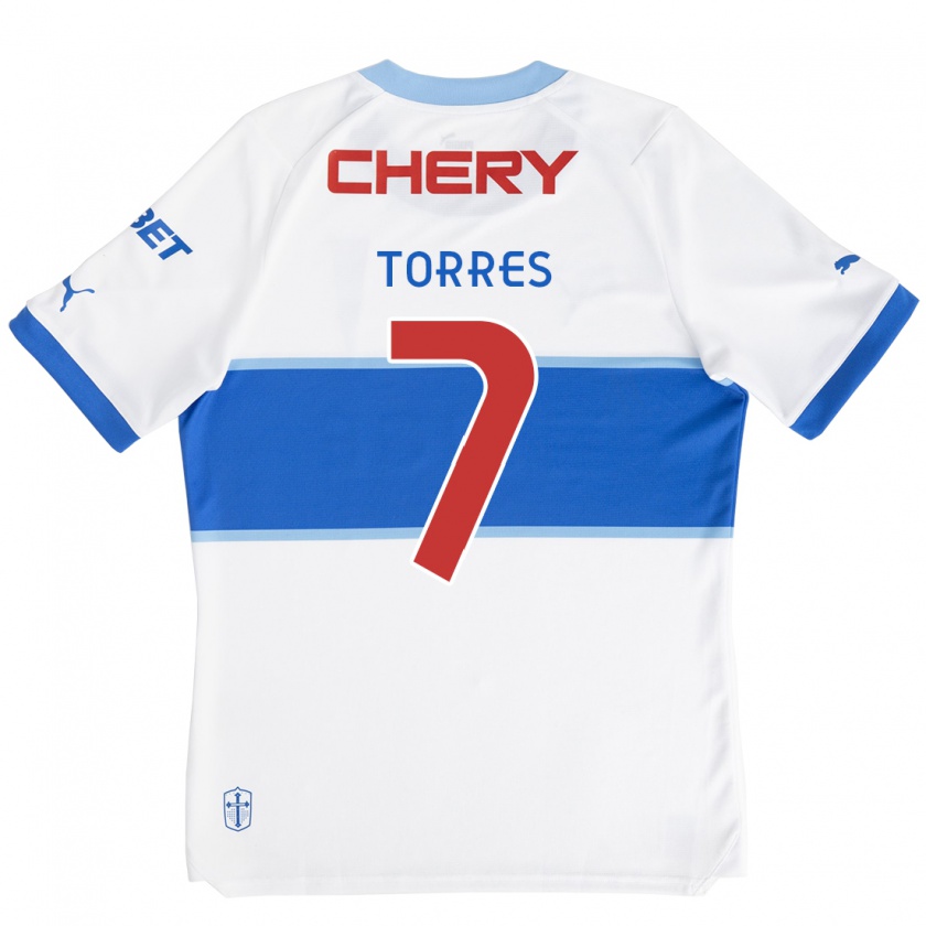 Kandiny Niño Camiseta Joaquín Torres #7 Blanco Azul 1ª Equipación 2024/25 La Camisa Chile