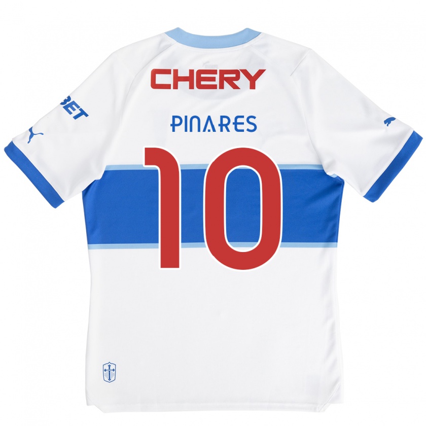 Kandiny Niño Camiseta César Pinares #10 Blanco Azul 1ª Equipación 2024/25 La Camisa Chile