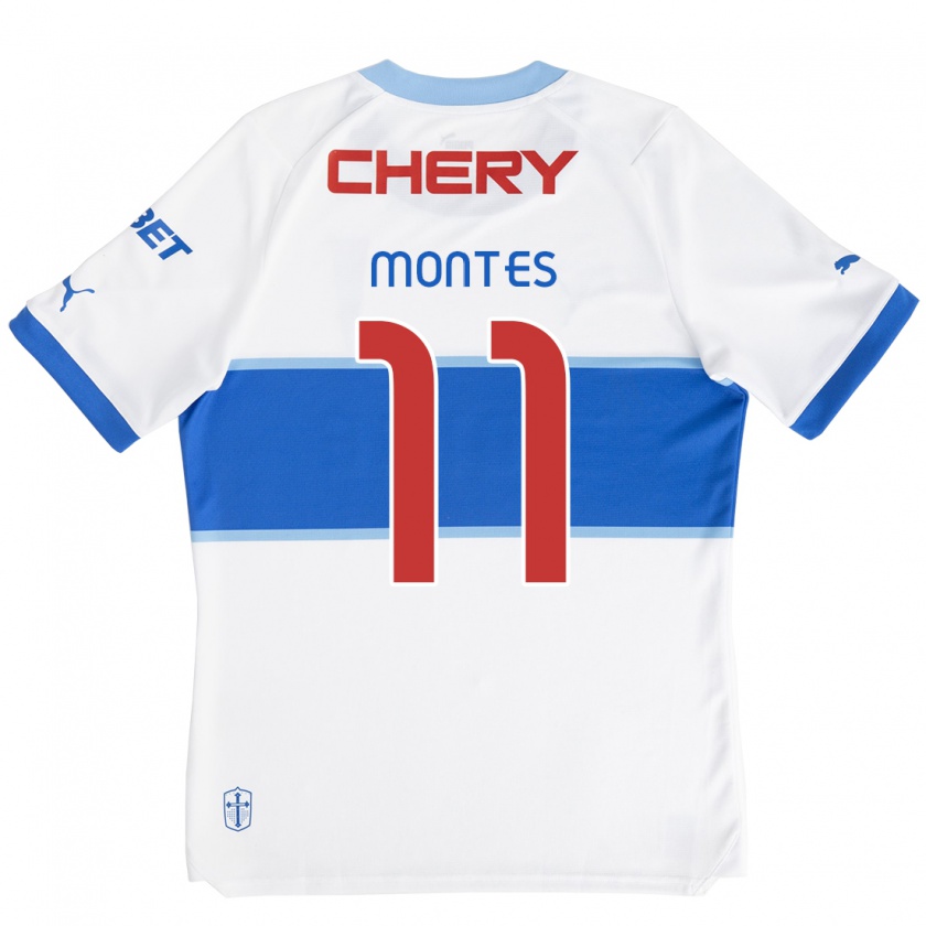 Kandiny Niño Camiseta Clemente Montes #11 Blanco Azul 1ª Equipación 2024/25 La Camisa Chile