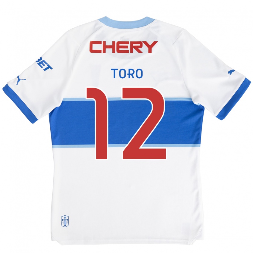 Kandiny Niño Camiseta Ian Toro #12 Blanco Azul 1ª Equipación 2024/25 La Camisa Chile