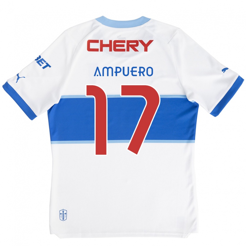 Kandiny Niño Camiseta Branco Ampuero #17 Blanco Azul 1ª Equipación 2024/25 La Camisa Chile