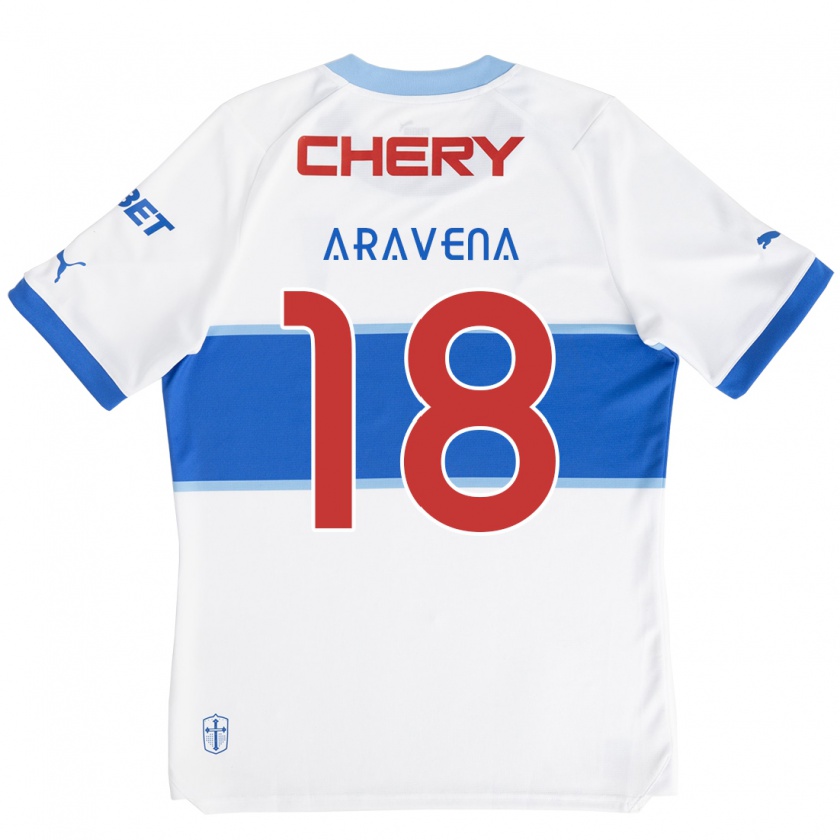 Kandiny Niño Camiseta Alexander Aravena #18 Blanco Azul 1ª Equipación 2024/25 La Camisa Chile