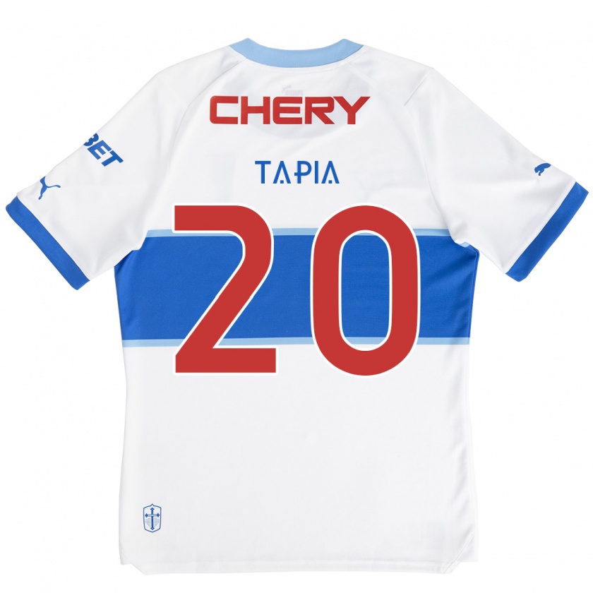 Kandiny Niño Camiseta Gonzalo Tapia #20 Blanco Azul 1ª Equipación 2024/25 La Camisa Chile