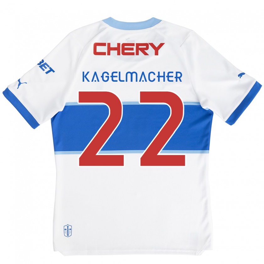 Kandiny Niño Camiseta Gary Kagelmacher #22 Blanco Azul 1ª Equipación 2024/25 La Camisa Chile