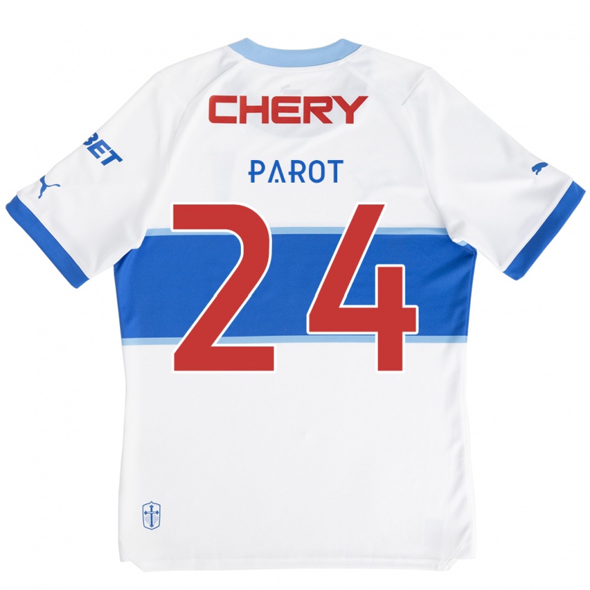 Kandiny Niño Camiseta Alfonso Parot #24 Blanco Azul 1ª Equipación 2024/25 La Camisa Chile