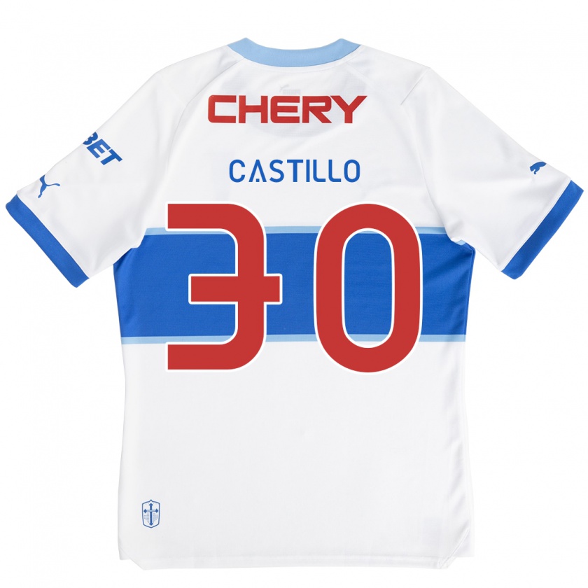 Kandiny Niño Camiseta Nicolás Castillo #30 Blanco Azul 1ª Equipación 2024/25 La Camisa Chile