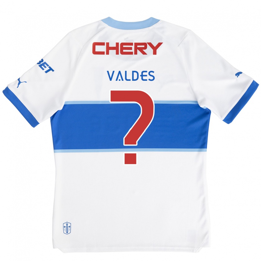 Kandiny Niño Camiseta Francisco Valdés #0 Blanco Azul 1ª Equipación 2024/25 La Camisa Chile