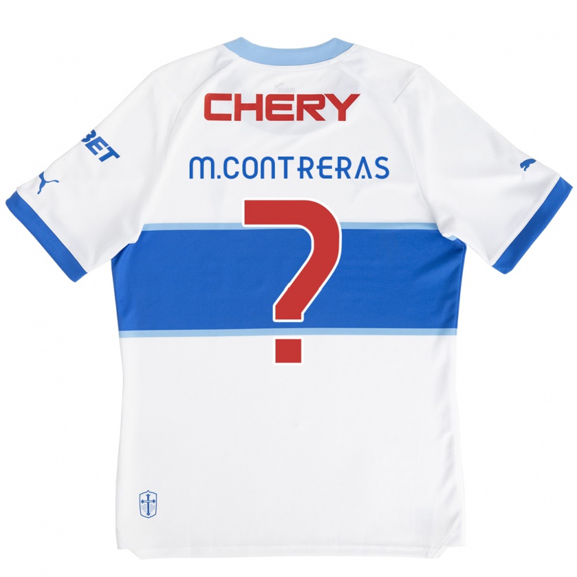 Kandiny Niño Camiseta Mathías Contreras #0 Blanco Azul 1ª Equipación 2024/25 La Camisa Chile