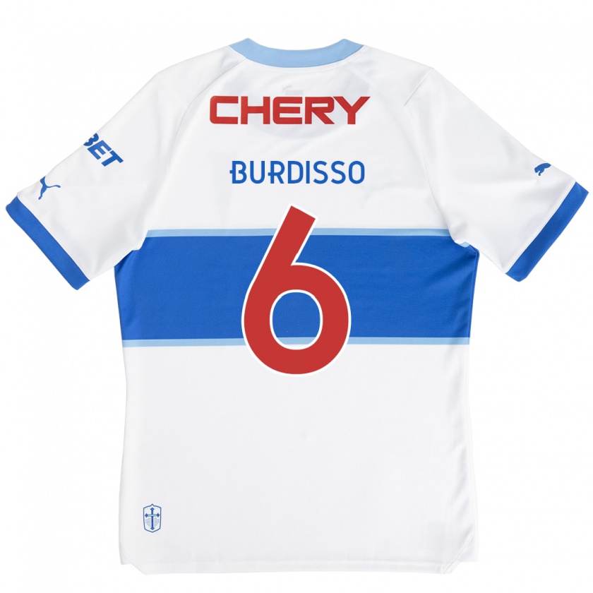 Kandiny Niño Camiseta Guillermo Burdisso #6 Blanco Azul 1ª Equipación 2024/25 La Camisa Chile