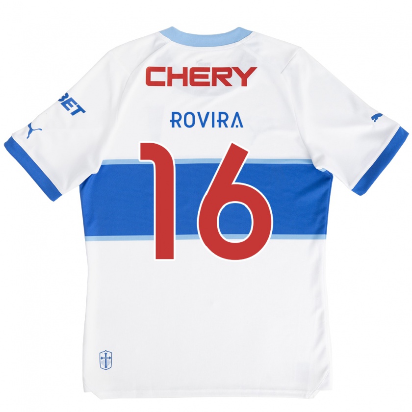 Kandiny Niño Camiseta Brayan Rovira #16 Blanco Azul 1ª Equipación 2024/25 La Camisa Chile