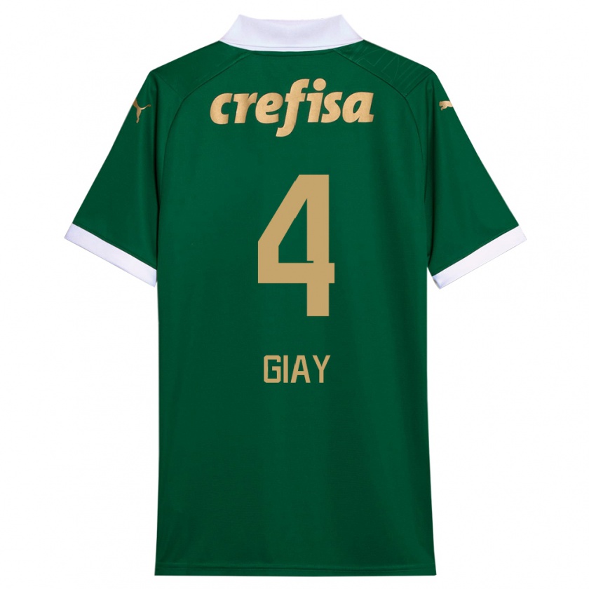 Kandiny Niño Camiseta Agustín Giay #4 Verde Blanco 1ª Equipación 2024/25 La Camisa Chile