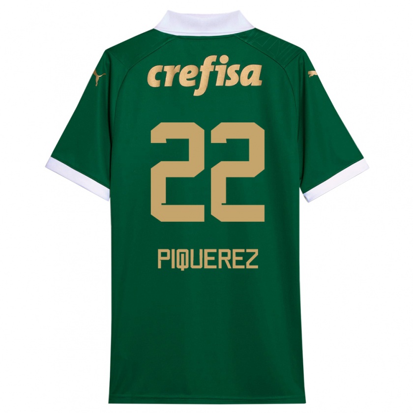 Kandiny Niño Camiseta Joaquín Piquerez #22 Verde Blanco 1ª Equipación 2024/25 La Camisa Chile