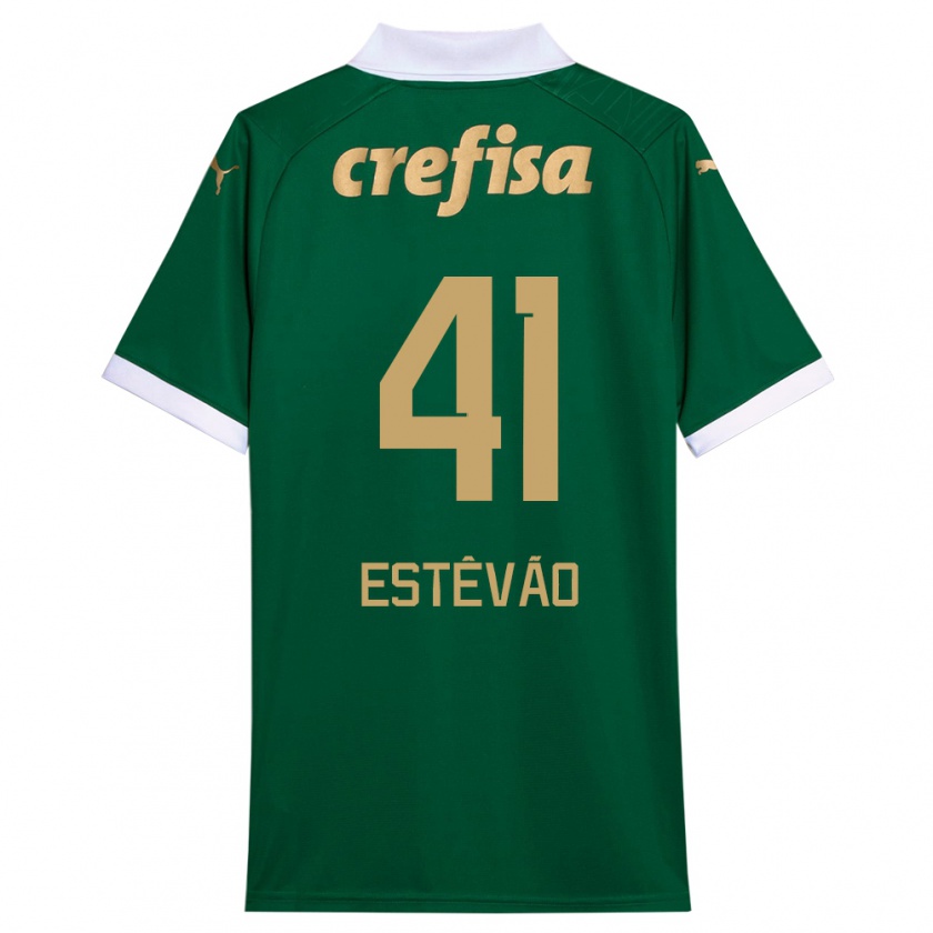 Kandiny Niño Camiseta Estêvão #41 Verde Blanco 1ª Equipación 2024/25 La Camisa Chile