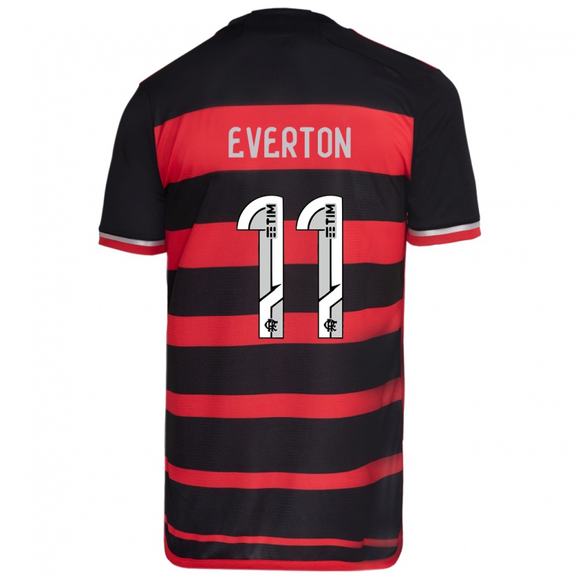 Kandiny Niño Camiseta Everton #11 Negro Rojo 1ª Equipación 2024/25 La Camisa Chile