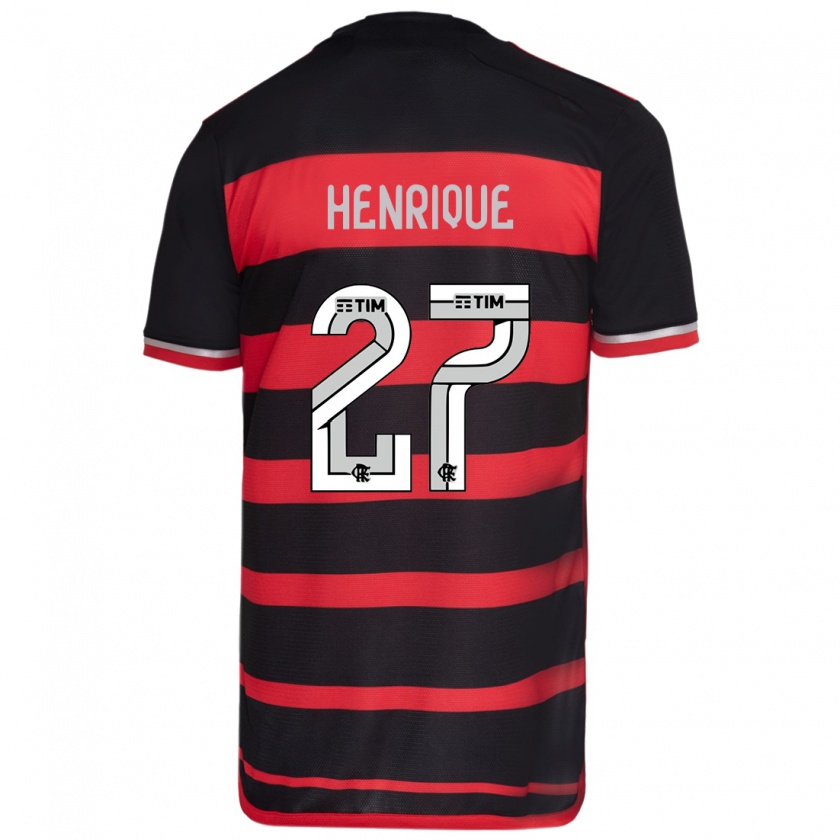 Kandiny Niño Camiseta Bruno Henrique #27 Negro Rojo 1ª Equipación 2024/25 La Camisa Chile