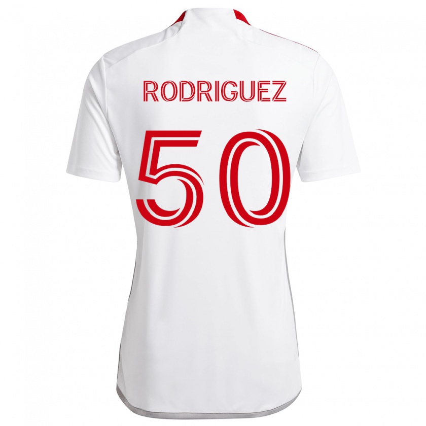 Kandiny Niño Camiseta Abraham Rodriguez #50 Blanco Rojo 2ª Equipación 2024/25 La Camisa Chile