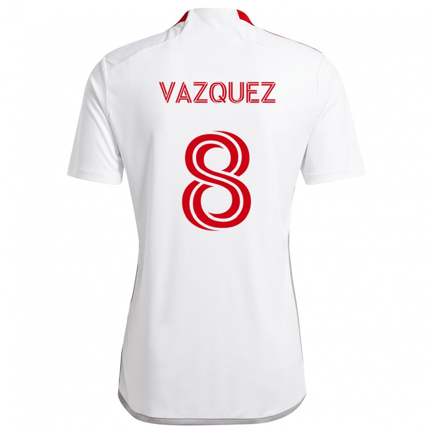 Kandiny Niño Camiseta Víctor Vázquez #8 Blanco Rojo 2ª Equipación 2024/25 La Camisa Chile