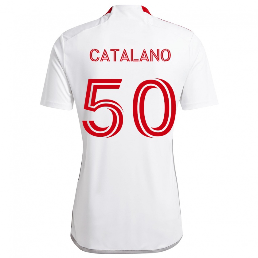 Kandiny Niño Camiseta Gianluca Catalano #50 Blanco Rojo 2ª Equipación 2024/25 La Camisa Chile