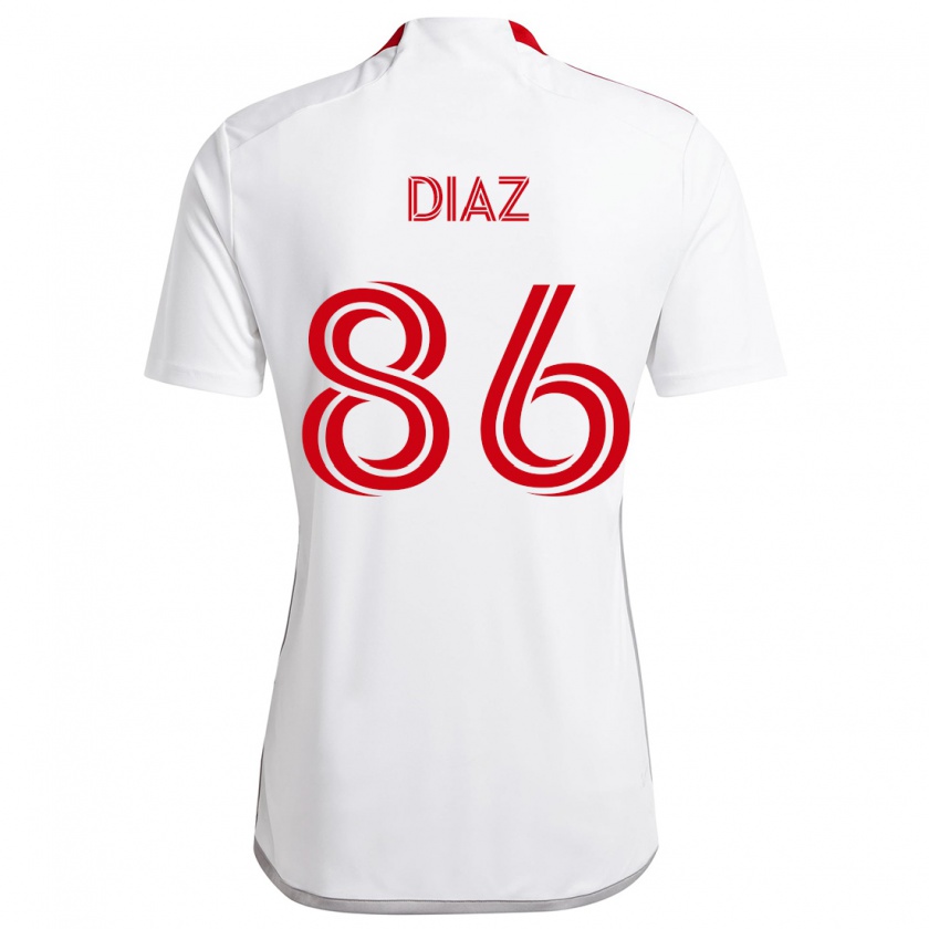 Kandiny Niño Camiseta Alec Díaz #86 Blanco Rojo 2ª Equipación 2024/25 La Camisa Chile