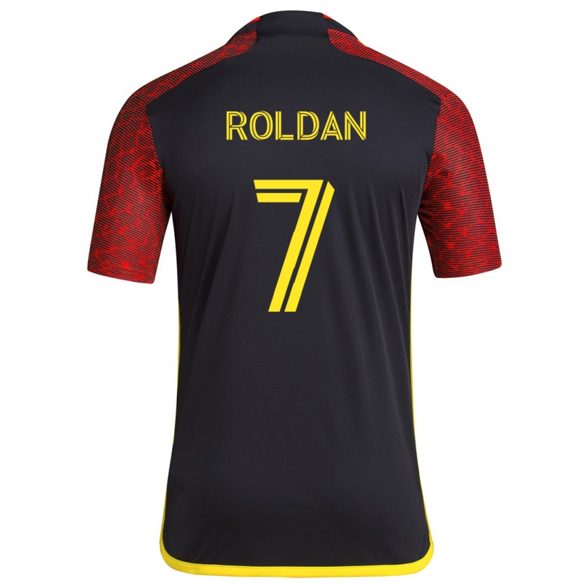 Kandiny Niño Camiseta Cristian Roldán #7 Negro Rojo 2ª Equipación 2024/25 La Camisa Chile