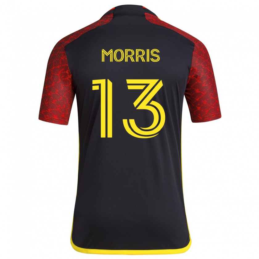 Kandiny Niño Camiseta Jordan Morris #13 Negro Rojo 2ª Equipación 2024/25 La Camisa Chile