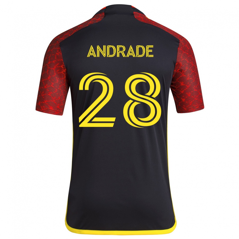 Kandiny Niño Camiseta Yeimar Gómez Andrade #28 Negro Rojo 2ª Equipación 2024/25 La Camisa Chile