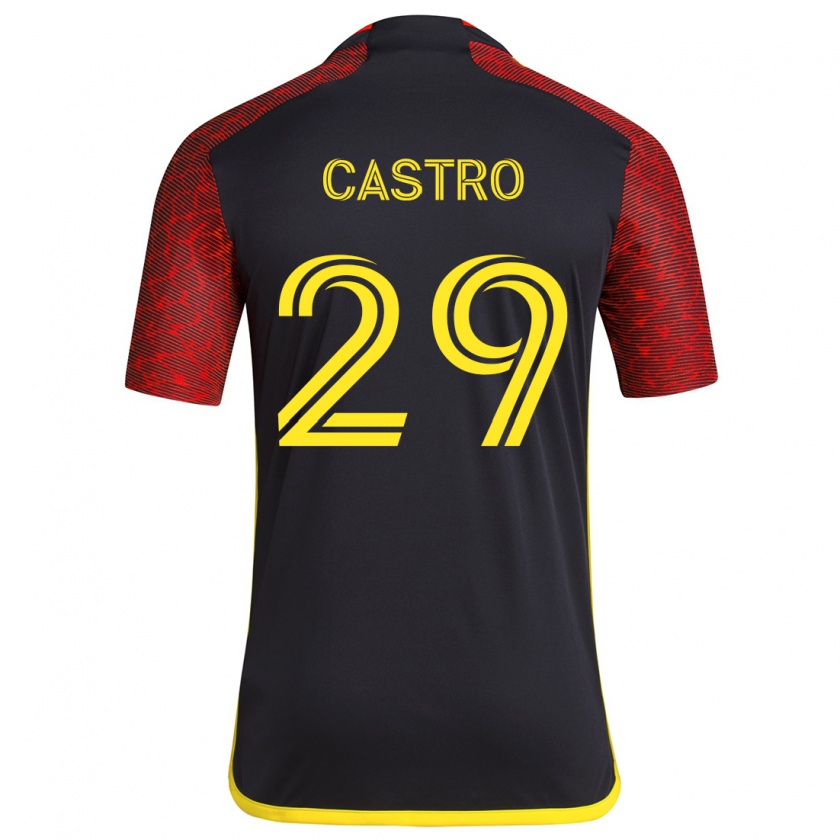 Kandiny Niño Camiseta Jacob Castro #29 Negro Rojo 2ª Equipación 2024/25 La Camisa Chile