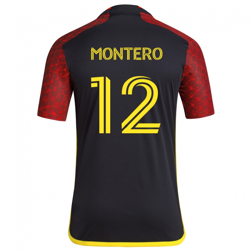 Kandiny Niño Camiseta Fredy Montero #12 Negro Rojo 2ª Equipación 2024/25 La Camisa Chile